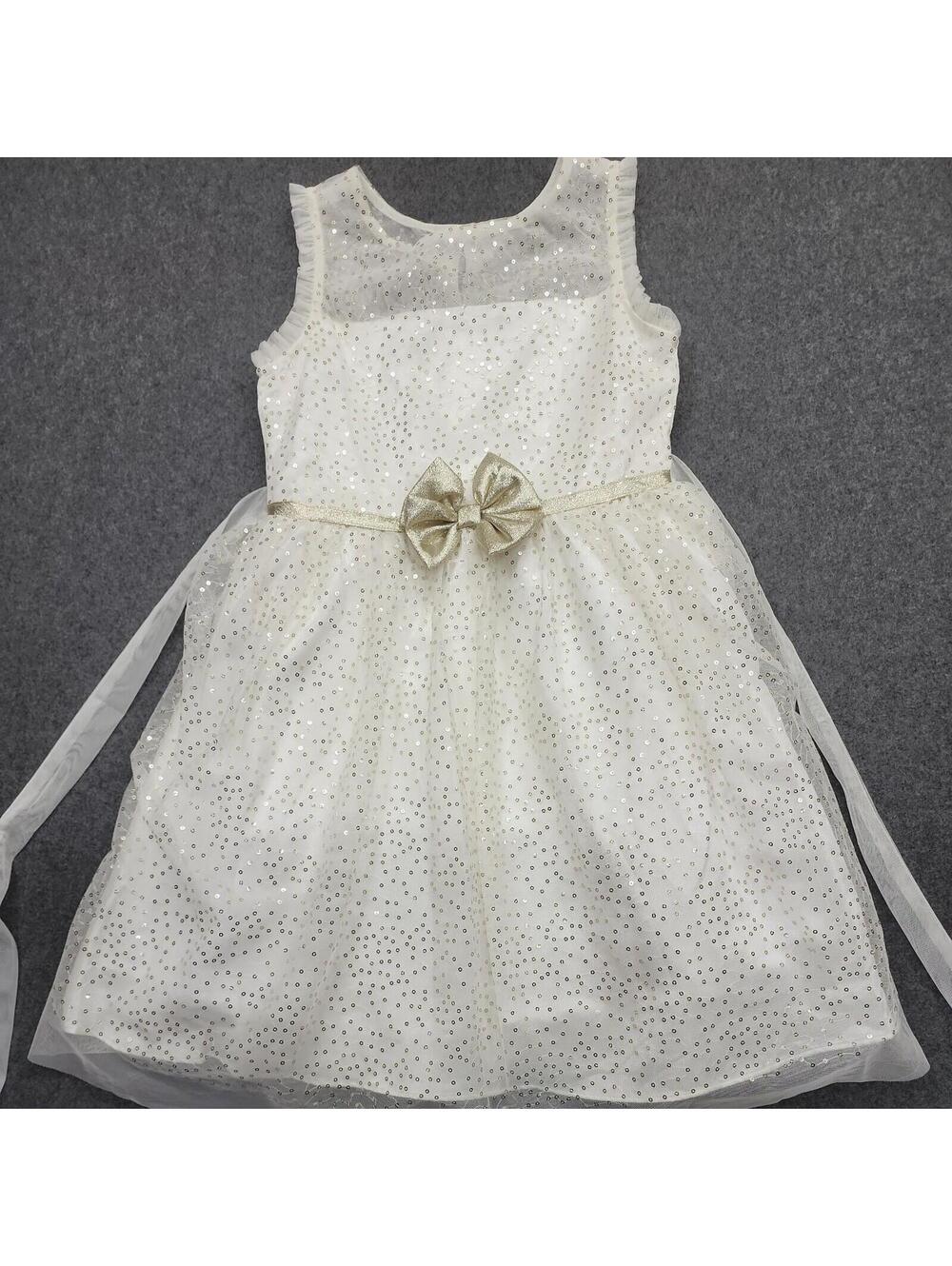 Sleeveless Ivory Girls Formal Dress Size 8 Tulle Gold Glitter Dots Petticoat Bow - Picture 3 of 6